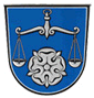 Wappen der Gemeinde mit silberner Rose und Seelenwaage